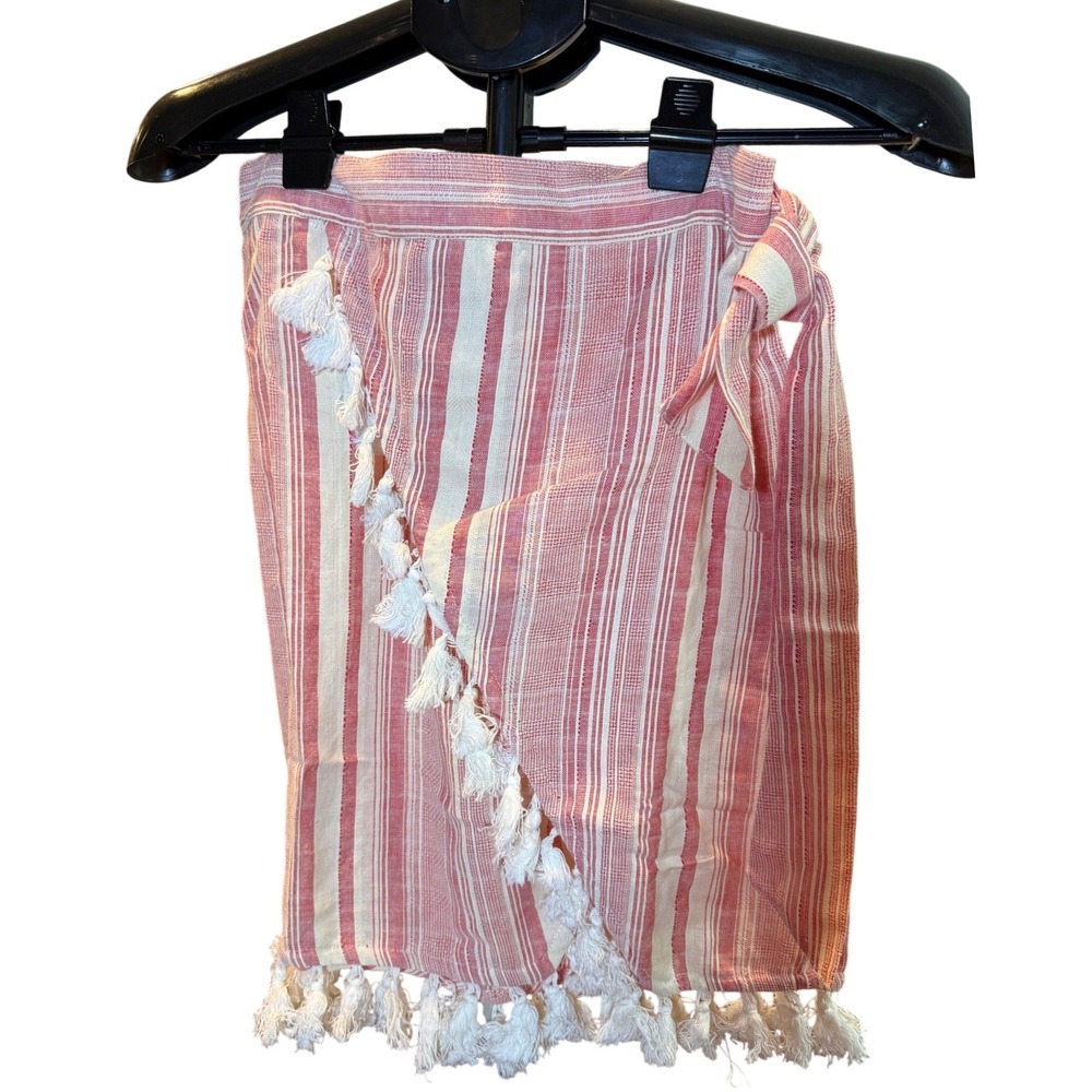 Raga Red Cream Striped Tassel Trim Cotton Wrap Mini Skirt Womens Size Medium NWT